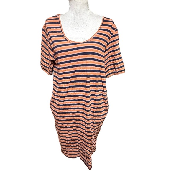 Pact Harvest Striped Avery Dress Size XL Organic Cotton Orangish Brown Navy - Picture 2 of 5